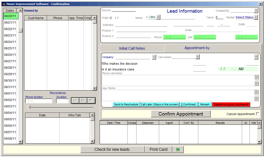 Home Improvement Software - Lead Confirmation