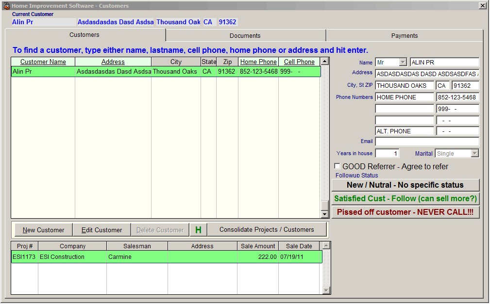 Home Improvement Software Customers Manager
