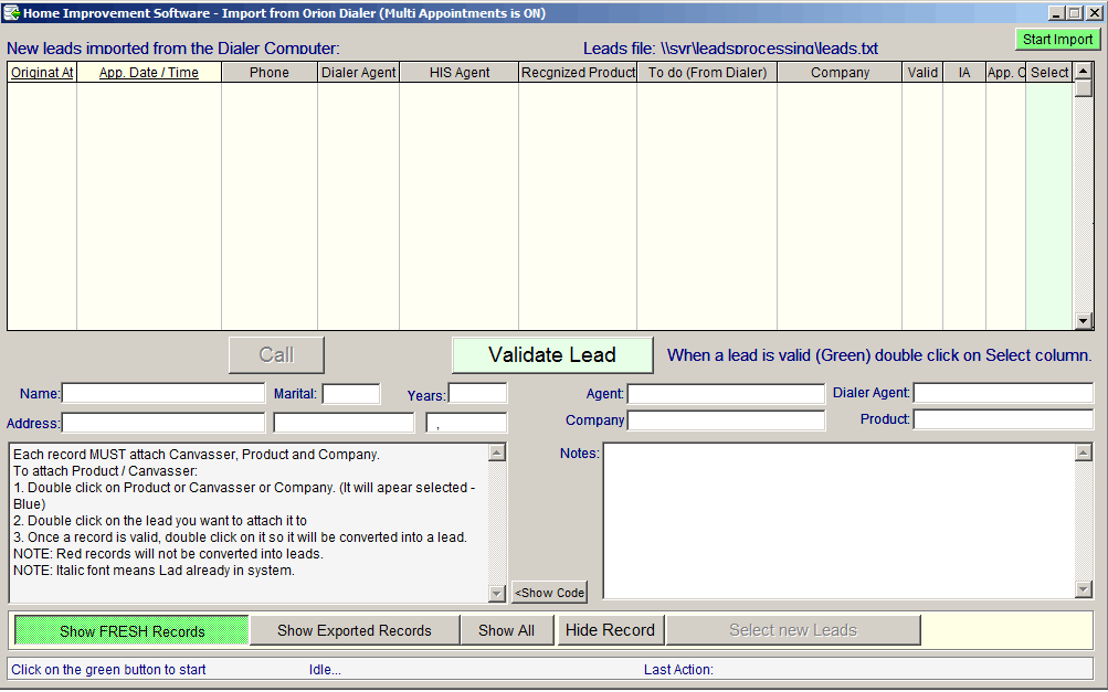 Home Improvement Software - Importing Leads from dialers