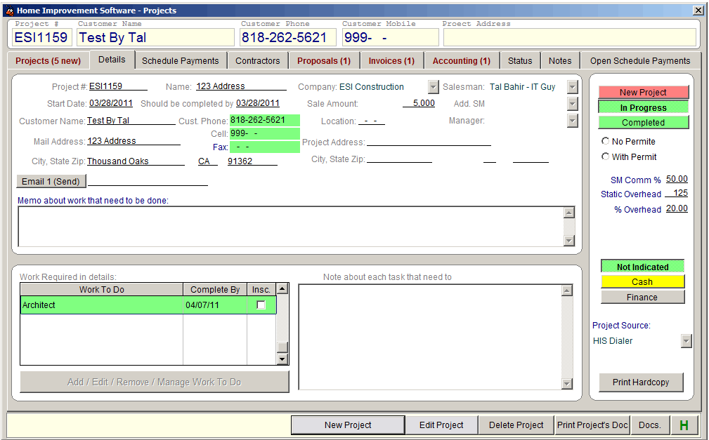 Home Improvement Software Project Details