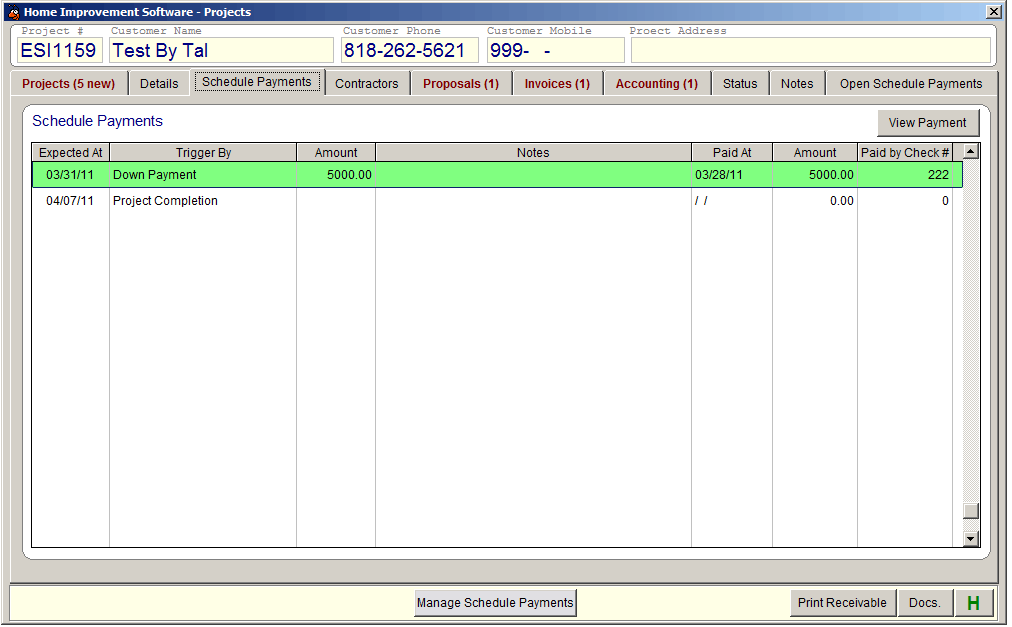 Home Improvement Software Project Schedule Payments