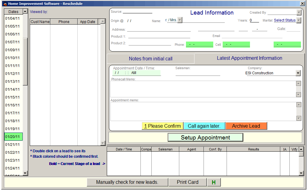 Home Improvement Software Reschedule Lead