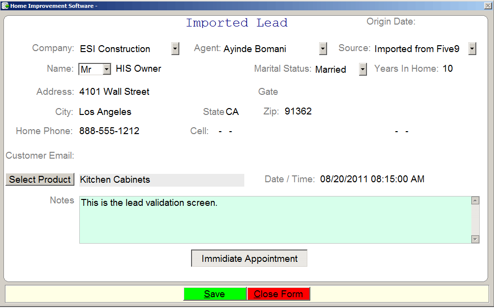 Validating Imported Lead